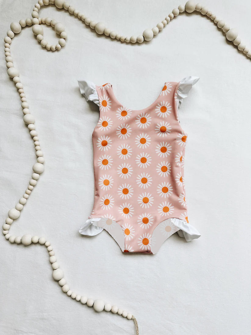 Baby Girls Summer Flowers Pink Ruffle Sleeve Swimsuits Preorder