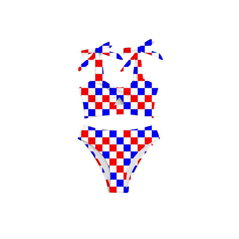 Adult Women 4th Of July Blue Red Checkered Top Bottom Swimsuits Sets Preorder