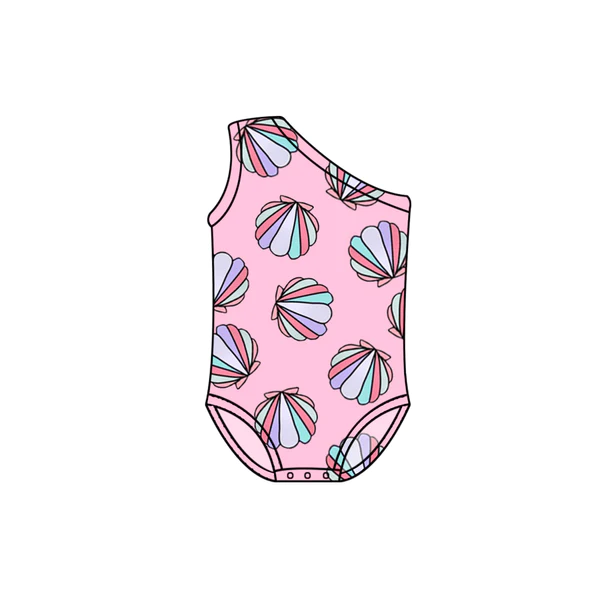 Baby Girls Summer Pink Sea Shell One Shoulder Swimsuits Preorder