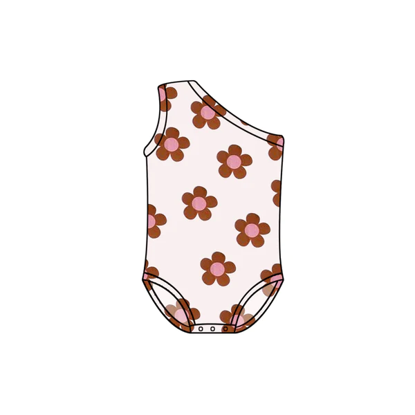 Baby Girls Summer Wine Flowers One Shoulder Swimsuits Preorder