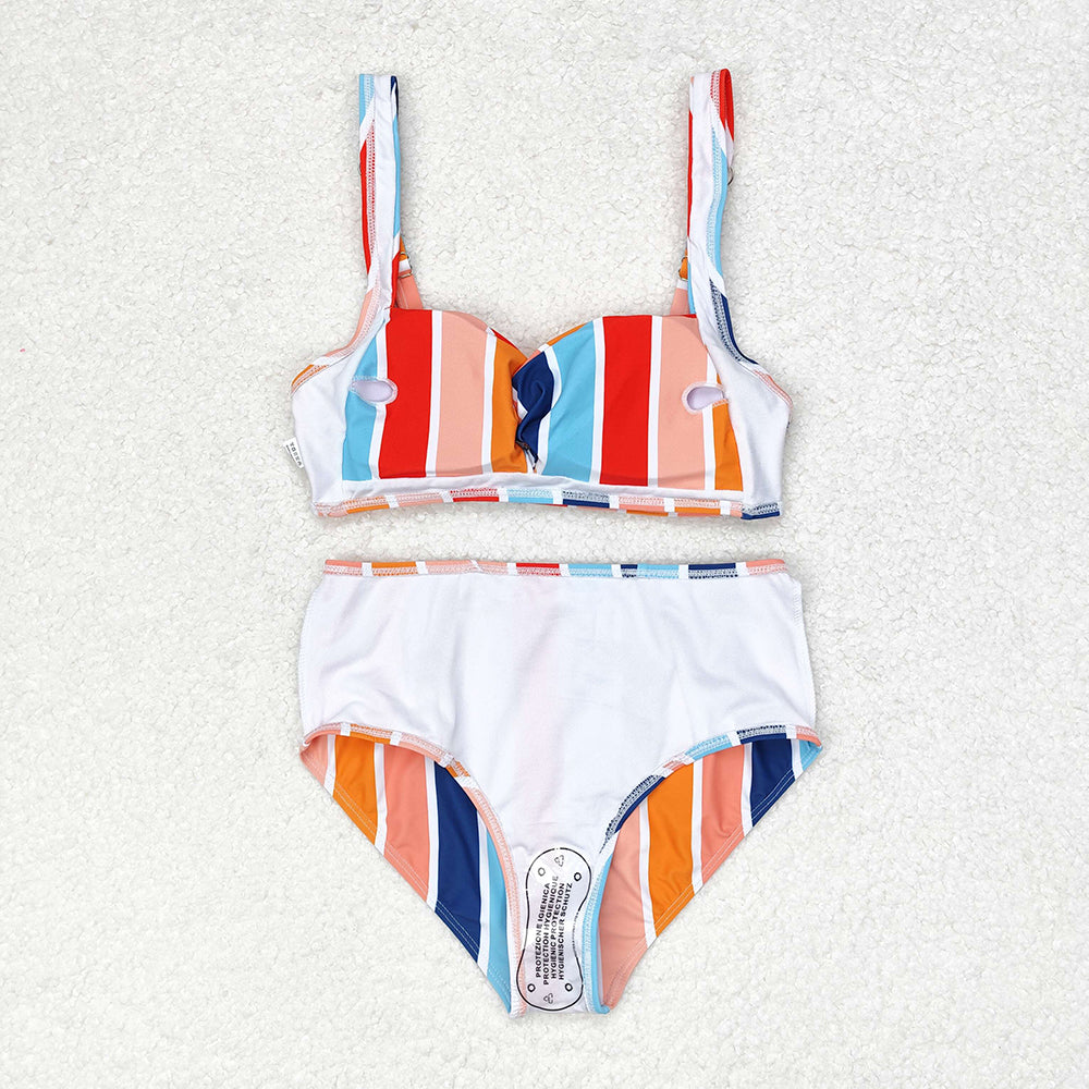 Adult Women Colorful Stripes Top Bottom Swimsuits Sets