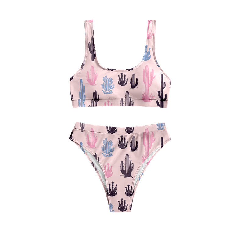 Adult Women Western Pink Cactus Top Bottom Swimsuits Sets Preorder