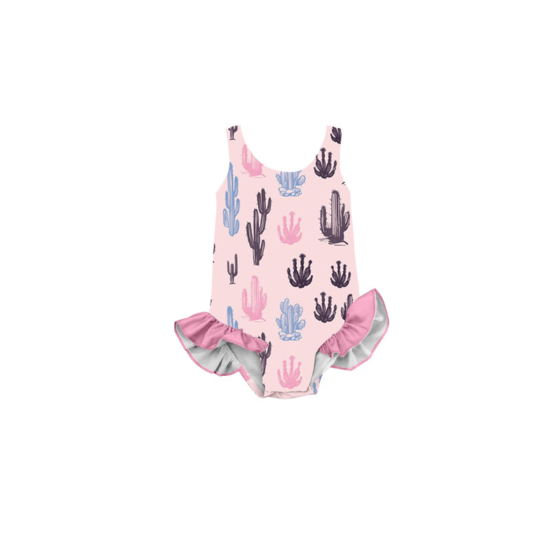 Baby Girls Summer Pink Western Cactus One Piece Swimsuits Preorder
