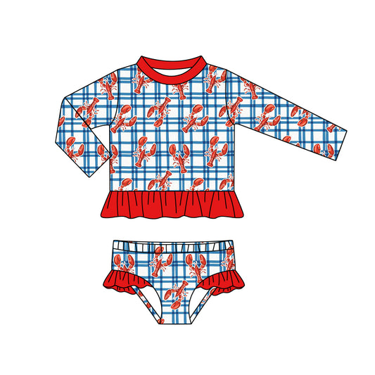 Baby Girls Crawfish Plaid Long Sleeve Top Bummies Swimsuits Preorder