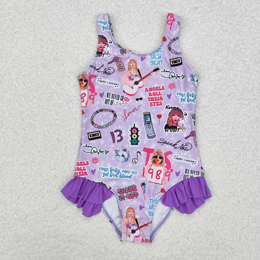 Baby Girls Purple Sleeveless Ruffle One Piece Swimsuits