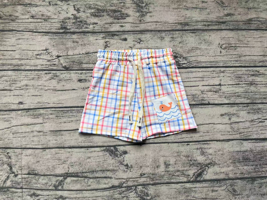 Baby Boys Orange Whale Plaid Trunks Swimsuits Swimwear