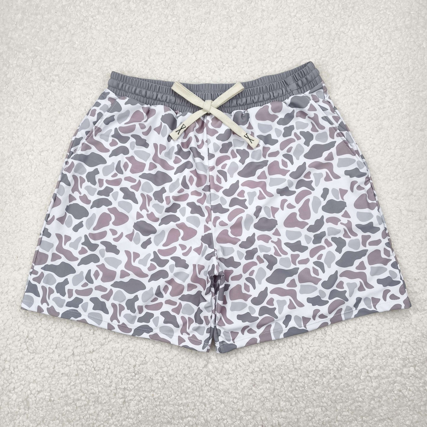 USA Shop Adult Man Grey Camo Bottom Trunk Drawstrings Shorts Swimwear