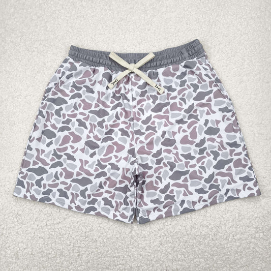 USA Shop Adult Man Grey Camo Bottom Trunk Drawstrings Shorts Swimwear