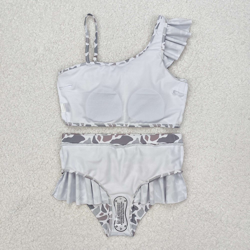 Baby Girls Grey Camo Ruffle Top Bummie 2pcs Swimsuits