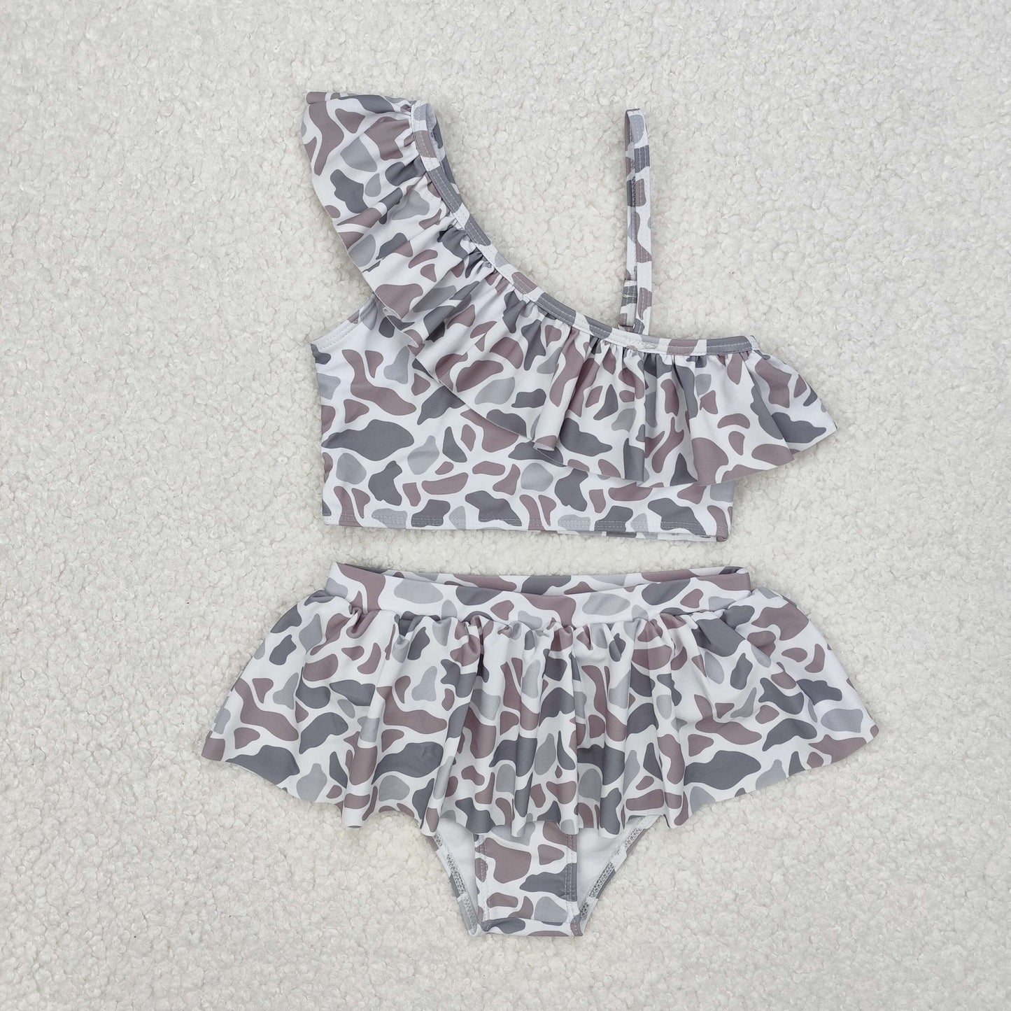 Sibling Baby Girls Strap Western Camo Print Ruffle Swimsuits