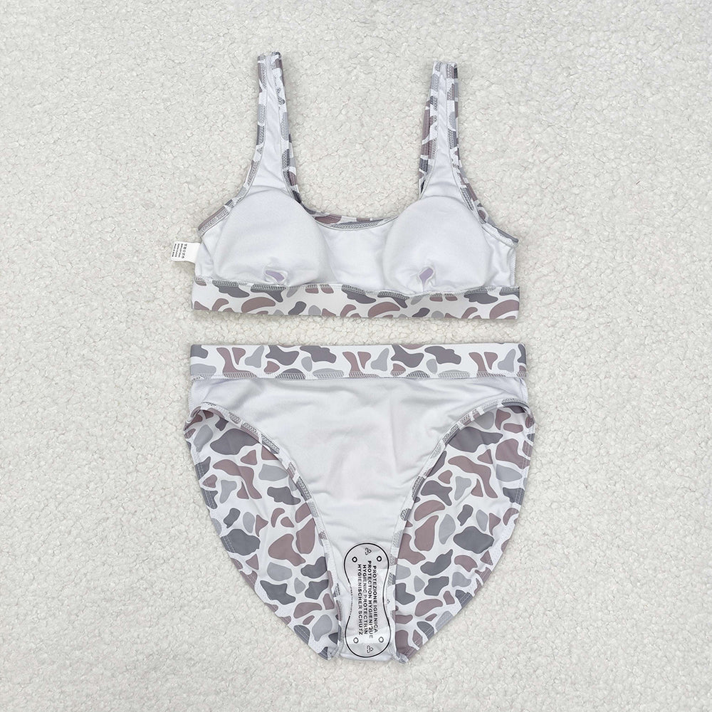 Adult Women Light Grey Camo Top Bottom Swimsuits Sets