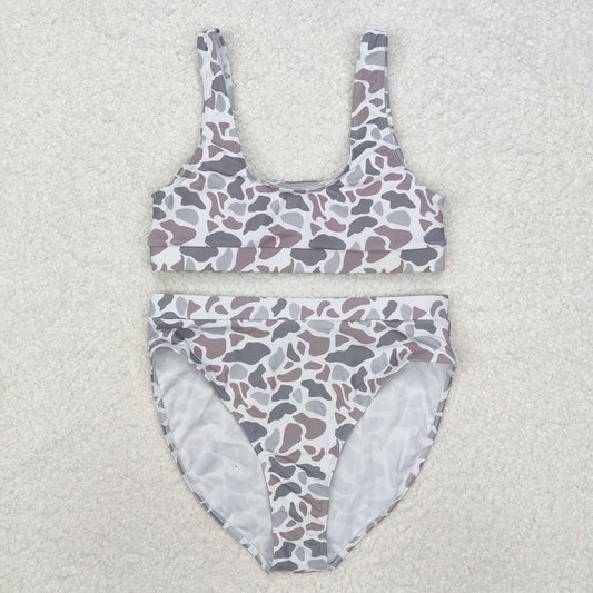 USA Shop Adult Women Light Grey Camo Top Bottom Swimsuits Sets
