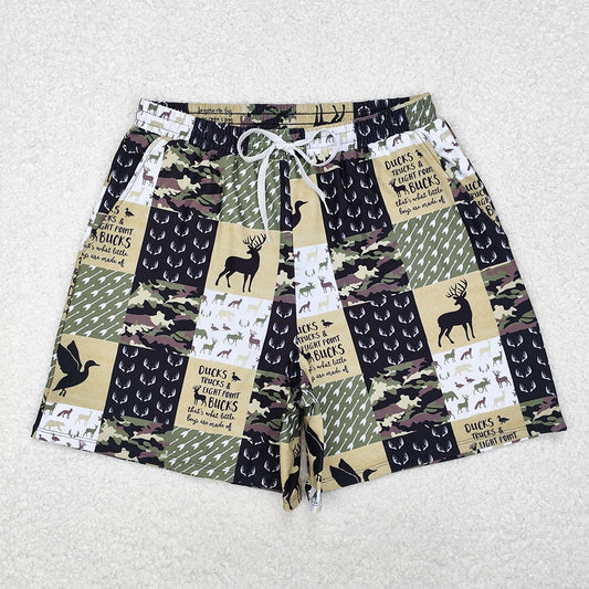 Adult Man Green Deers Camouflage Pockets Bottom Trunks Shorts Swimwear