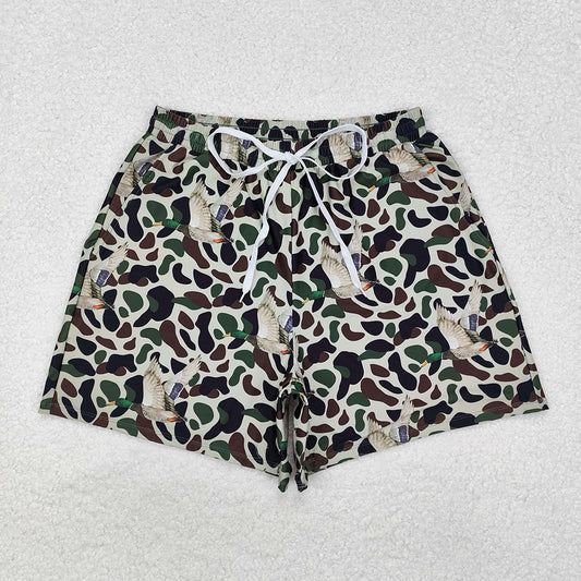 Adult Man Green Duck Camouflage Pockets Bottom Trunks Shorts Swimwear