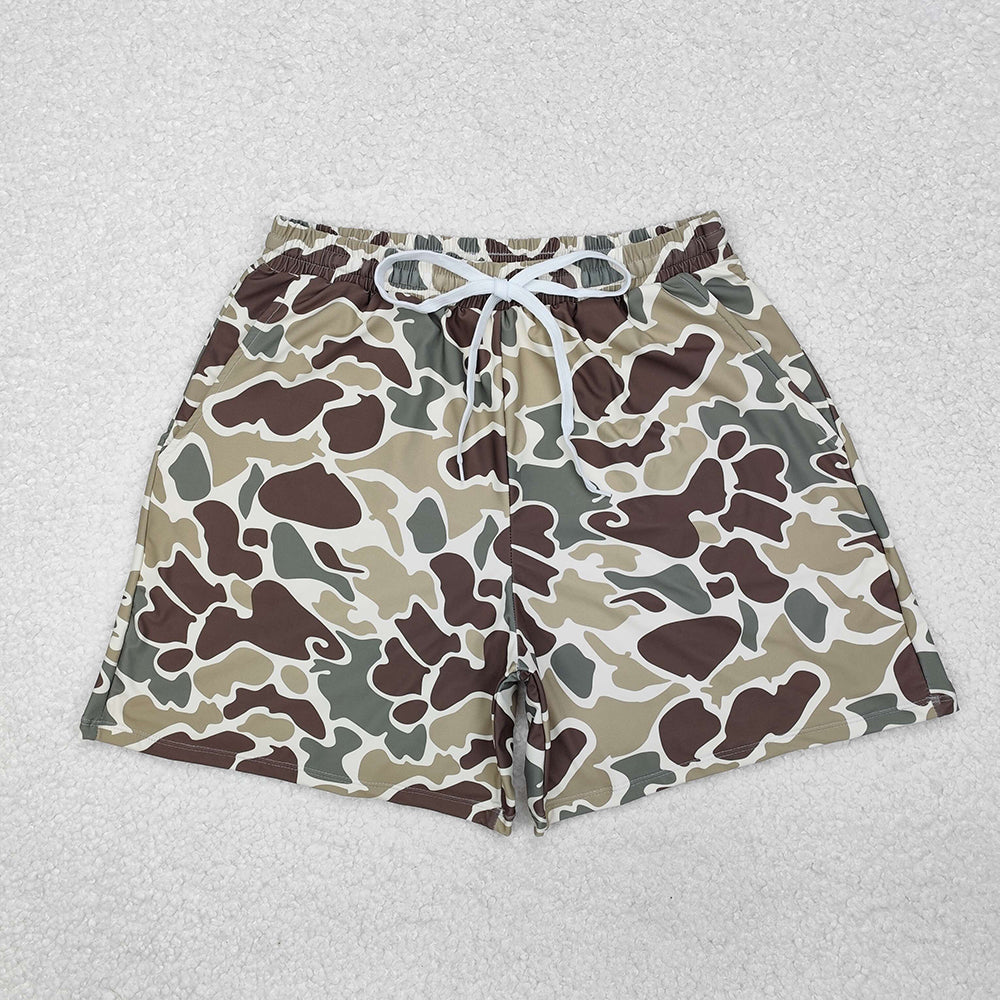 Adult Man Green Camouflage Pockets Bottom Trunks Shorts Swimwear