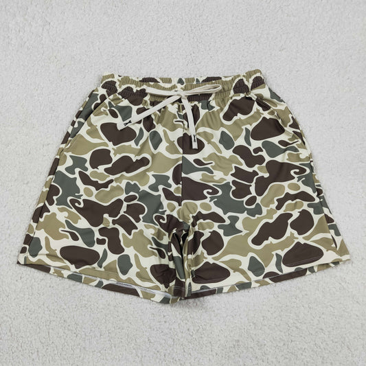 Adult Man Green Camouflage Pockets Bottom Trunks Shorts Swimwear