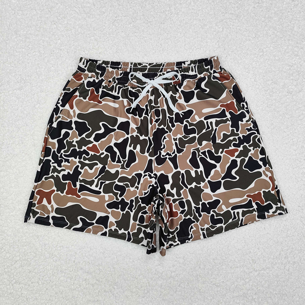 Adult Man Brown Duck Camouflage Pockets Bottom Trunk Shorts Swimwear