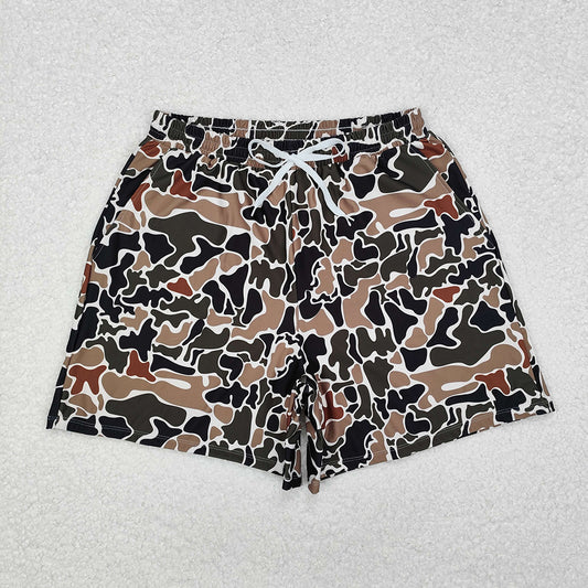 Adult Man Brown Duck Camouflage Pockets Bottom Trunk Shorts Swimwear