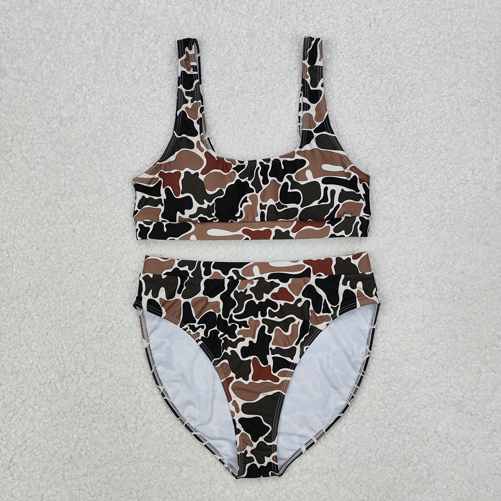 Adult Women Duck Brown Camo Top Bottom Swimsuits Sets