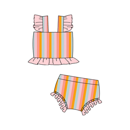 Baby Girls Colorful Stripes Western Bummie 2pcs Swimsuits Preorder
