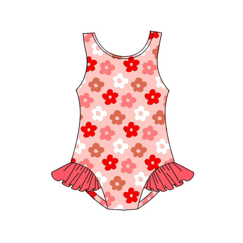 Baby Girls Red Flowers Western One Piece Swimsuits Preorder