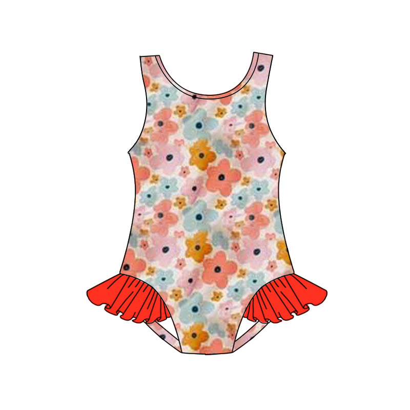 Baby Girls Flowers Pink Western One Piece Swimsuits Preorder
