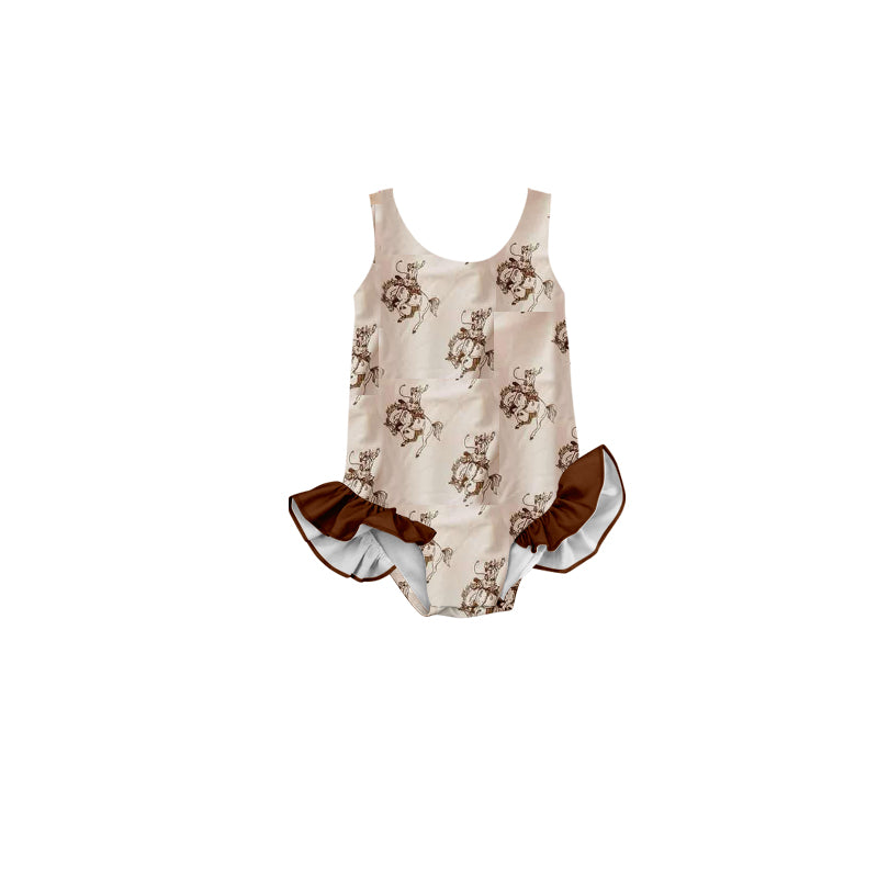 Baby Girls Brown Rodeo Western One Piece Swimsuits Preorder