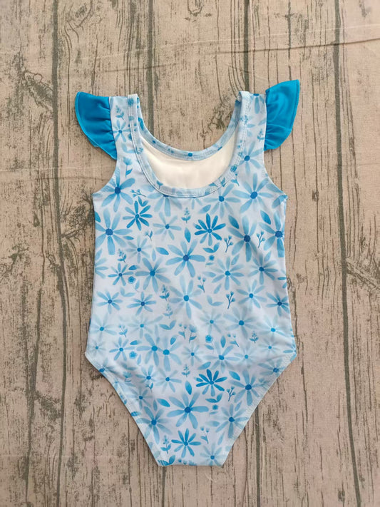 Baby Girls Blue Flowers One Piece Swimsuits Preorder