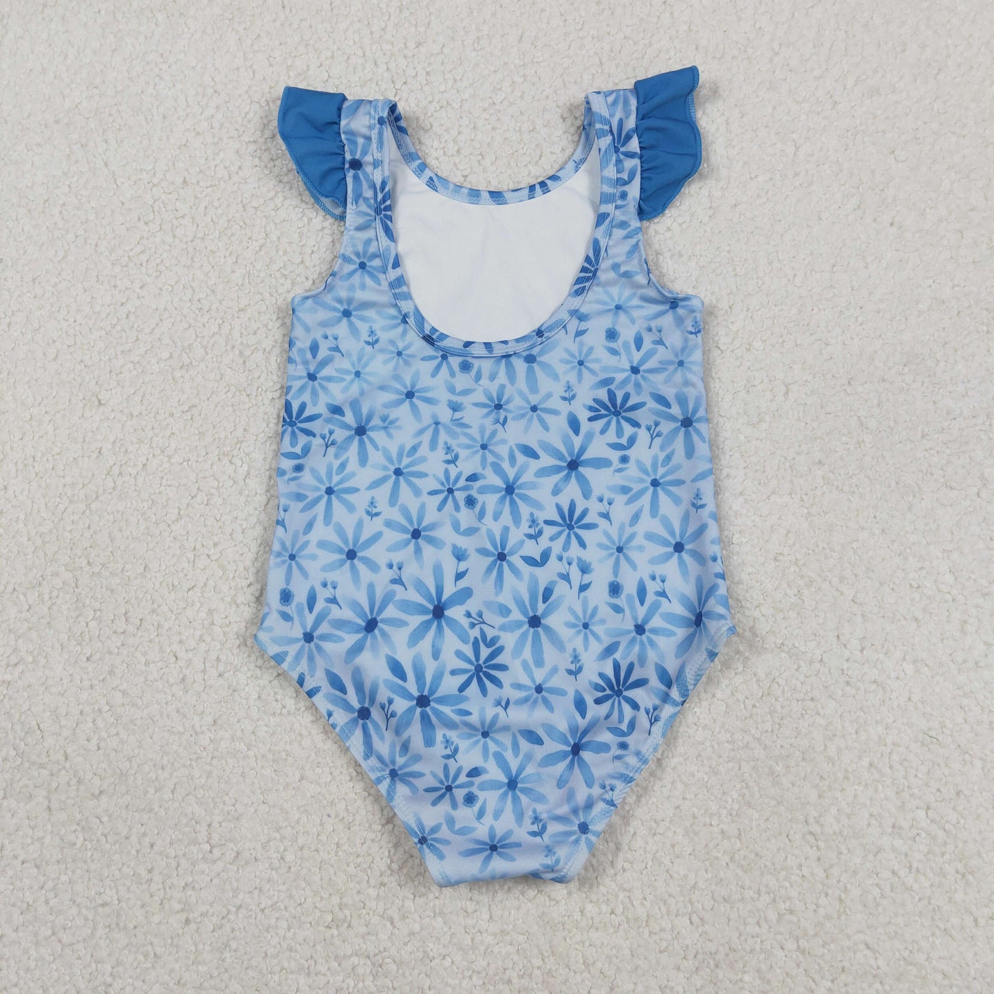 Baby Girls Flutter Sleeve Blue Flowers One Piece Bummies Swimsuits