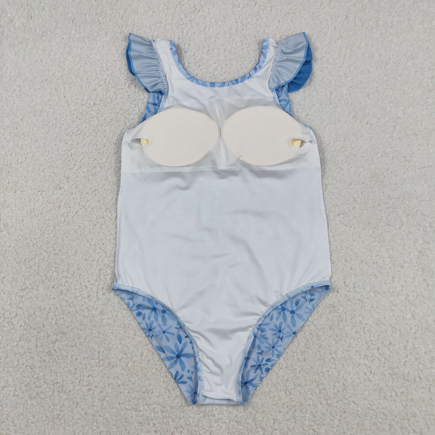 Baby Girls Flutter Sleeve Blue Flowers One Piece Bummies Swimsuits