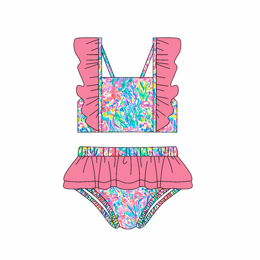Baby Girls Watermelon Seaweed Flowers Ruffles 2pcs Swimsuits Preorder