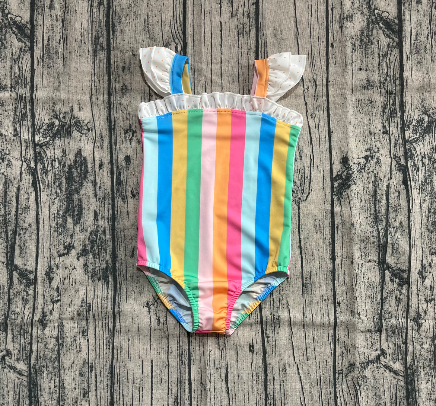 Baby Girls Flutter Sleeves Colorful Stripe One Piece Swimsuits
