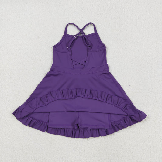 USA Shop Baby Girls Purple Strap Yoga Active Shorts Ruffle Knee Length Dresses