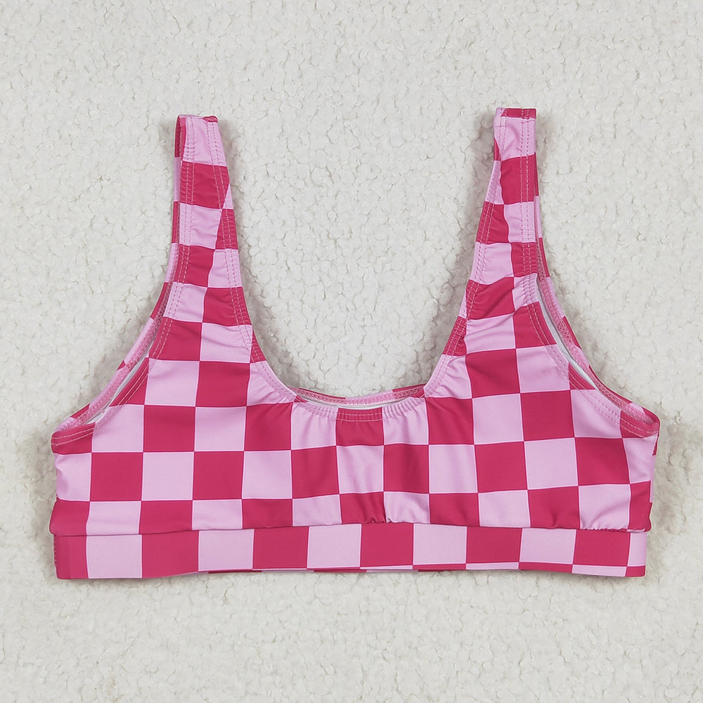 Adult Women Pink Checkered Bra Swim Top