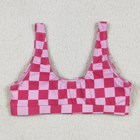 Adult Women Pink Checkered Bra Swim Top