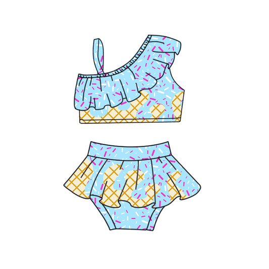 Baby Girls Blue Drip Ruffle 2 Pieces Team Swimsuits Preorder