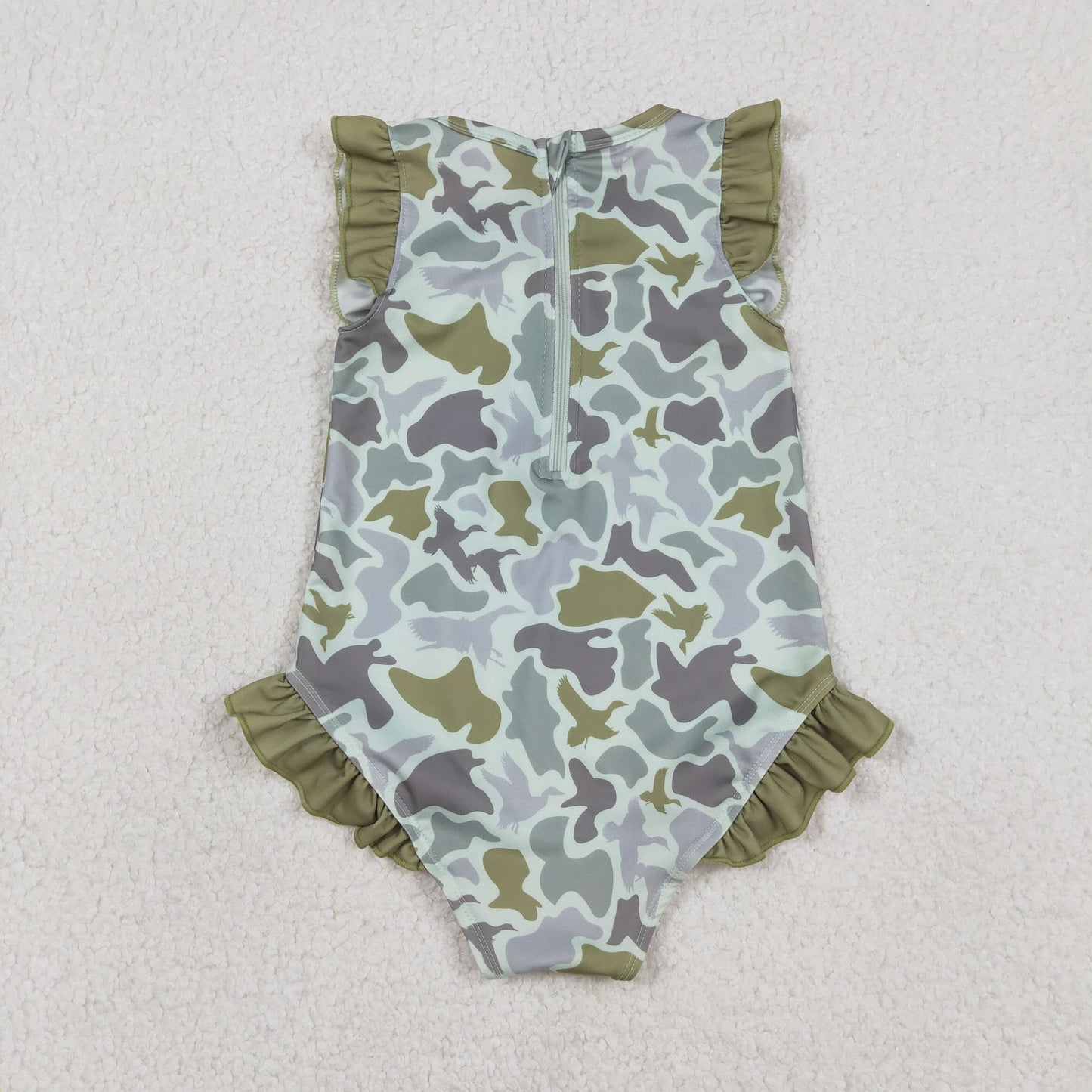 Baby Girls Southern Hunting Green Ducks Camo Ruffle Swimsuits