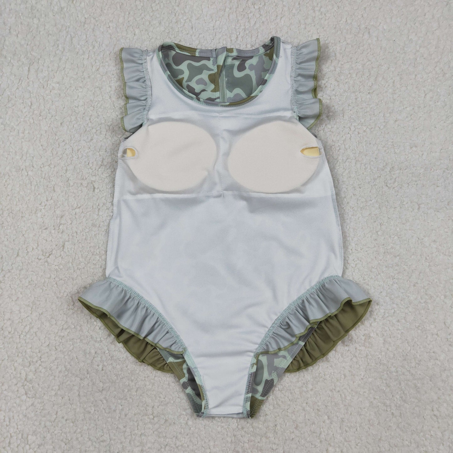 Baby Girls Southern Hunting Green Ducks Camo Ruffle Swimsuits
