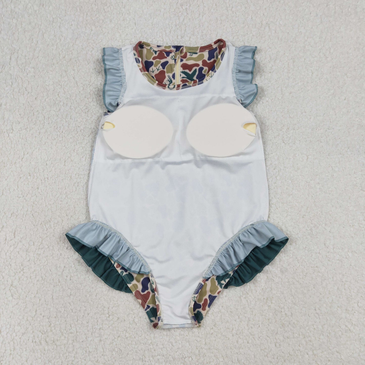 Baby Girls Dark Green Ducks Deer Camo Ruffle Swimsuits