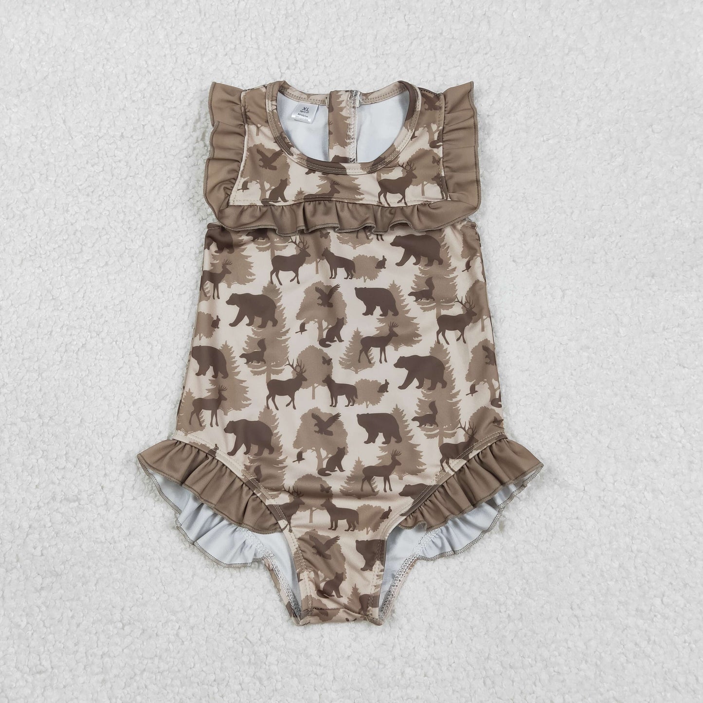 Baby Girls Southern Khaki Deer Bears Camo Ruffle Swimsuits