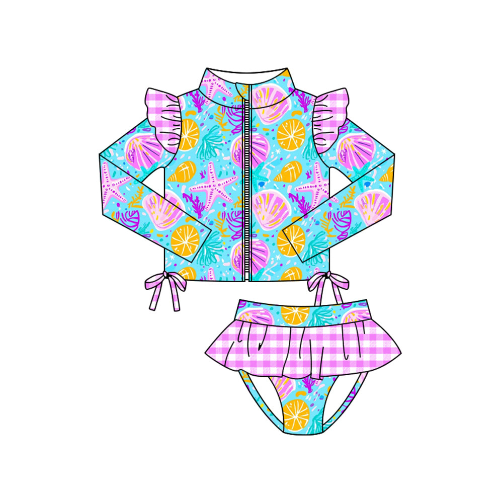 Baby Girls Sea World Zipper Top Ruffle Bummies 2 Piece Swimsuits Preorder