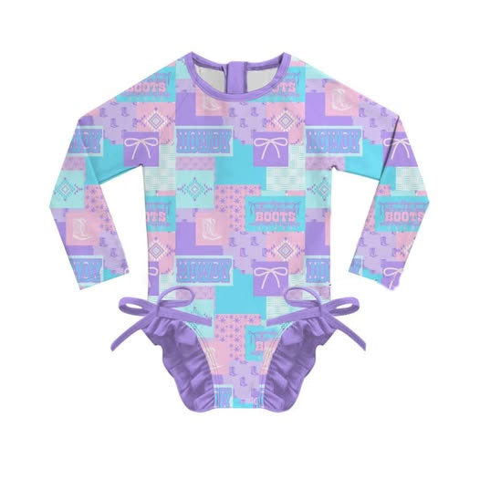 Baby Girls Long Sleeve Boots Aztec Checked Western Swimsuits Preorder