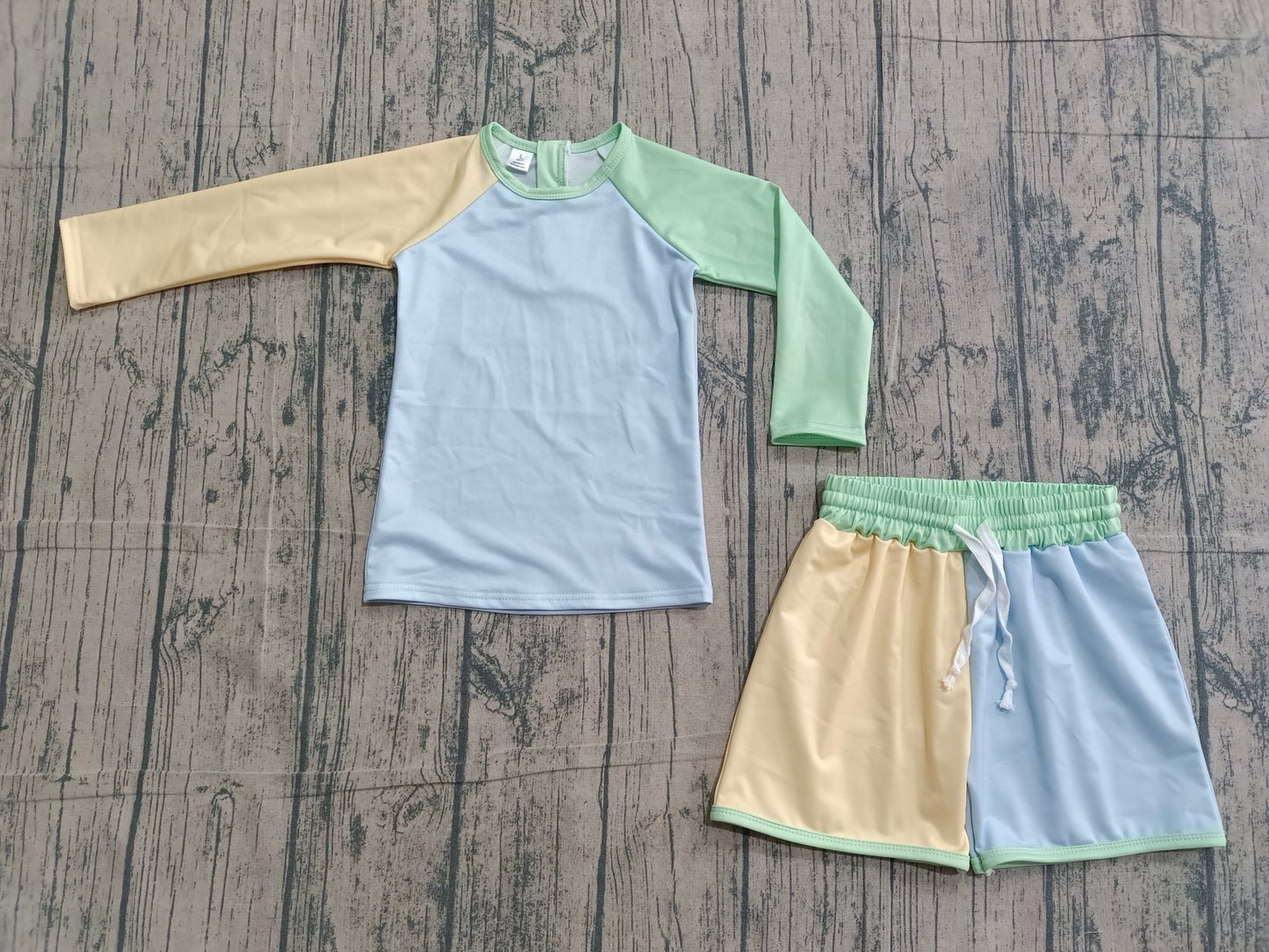 Baby Boys Long Sleeve Yellow Aqua Blue Top Shorts Swimsuits Clothes Sets Preorder