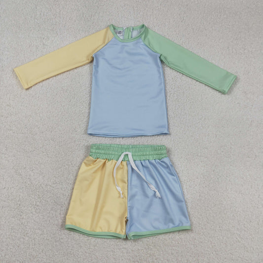 Baby Boys Long Sleeve Yellow Aqua Blue Shirts Top Shorts Swimsuits