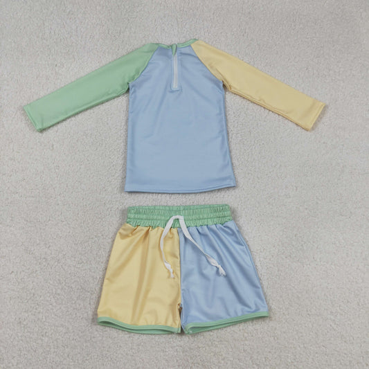 Baby Boys Long Sleeve Yellow Aqua Blue Shirts Top Shorts Swimsuits