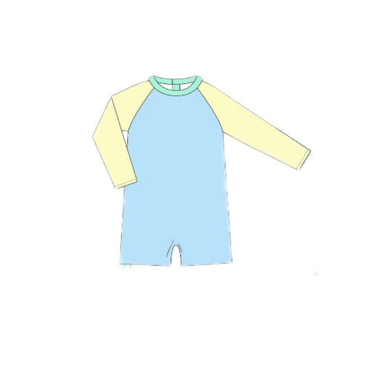 Baby Boys Long Sleeve Yellow Aqua Blue Romper Swimsuits Preorder