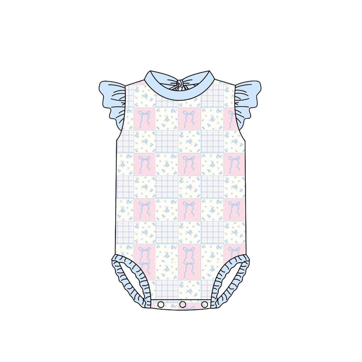 Baby Girls Flutter Sleeve Pink Bows Flowers Checked Romper Swimsuits Preorder