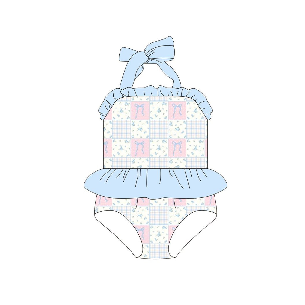 Baby Girls Strap Pink Bows Flowers Checked Romper Swimsuits Preorder