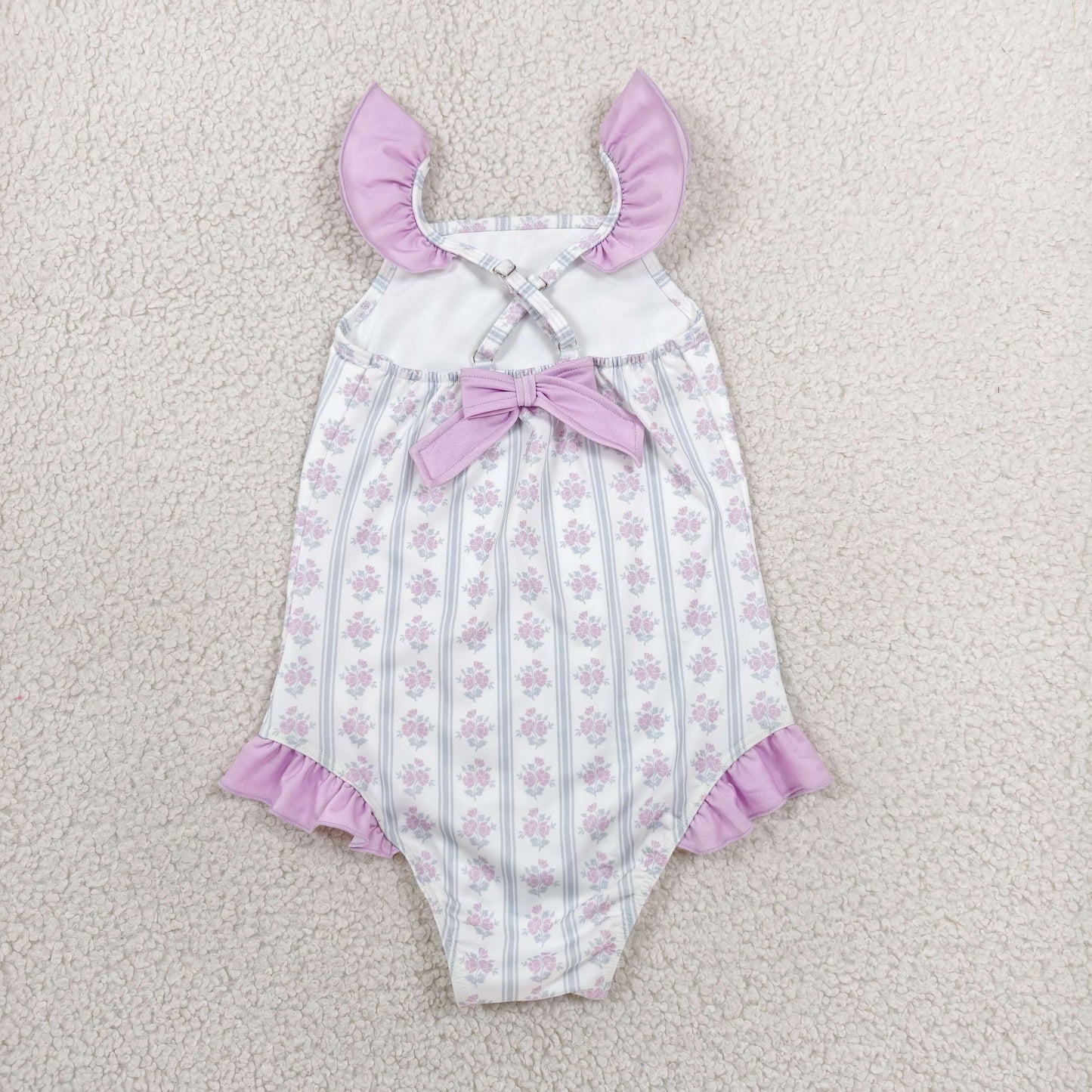 Sibling Baby Girls Lavender Flowers Stripe Swimsuits
