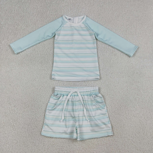 Baby Boys Light Blue Stripe Top Pockets Shorts Swimsuits